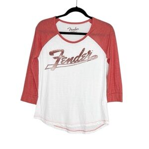 Lucky Brand Fender Guitar Baseball style 3/4 sleeve tee size Small